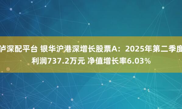 泸深配平台 银华沪港深增长股票A：2025年第二季度利润737.2万元 净值增长率6.03%