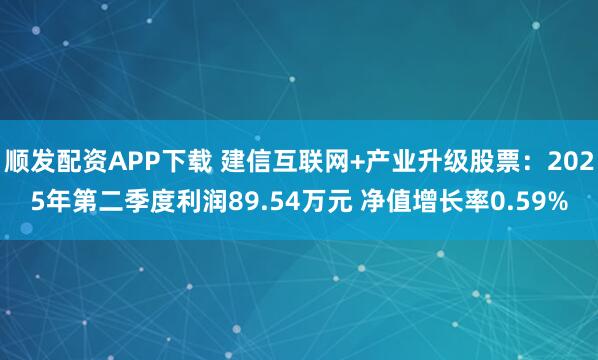 顺发配资APP下载 建信互联网+产业升级股票：2025年第二季度利润89.54万元 净值增长率0.59%