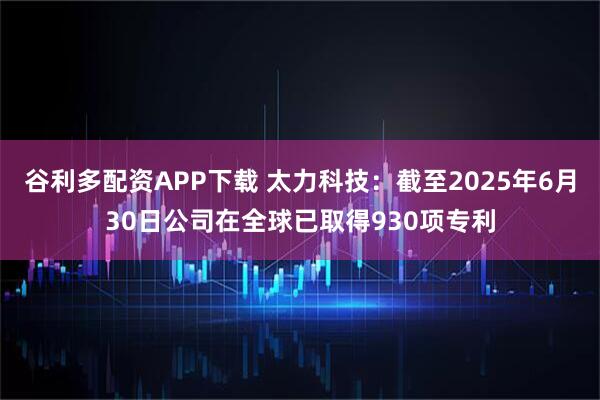 谷利多配资APP下载 太力科技：截至2025年6月30日公司在全球已取得930项专利