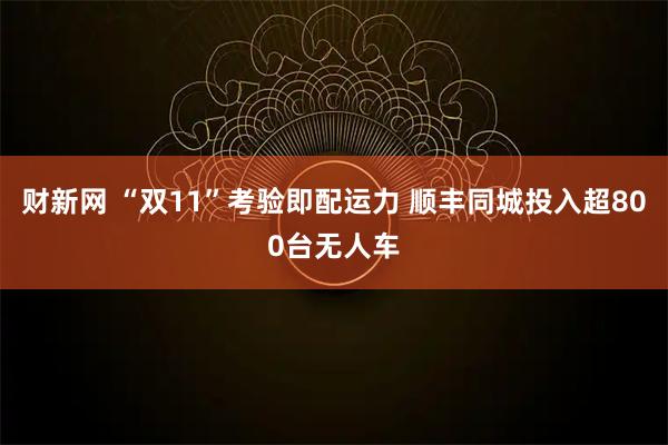 财新网 “双11”考验即配运力 顺丰同城投入超800台无人车